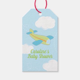Retro Green Airplane Baby Shower Gift Tags