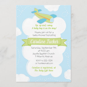 Retro Green Airplane Baby Shower Invitation