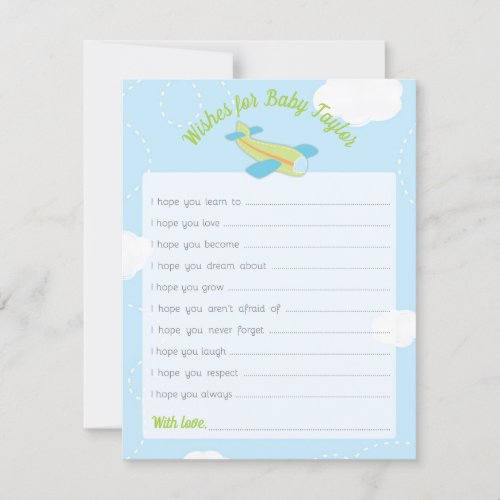 Retro Green Airplane Baby Shower Wishes for Baby Invitation