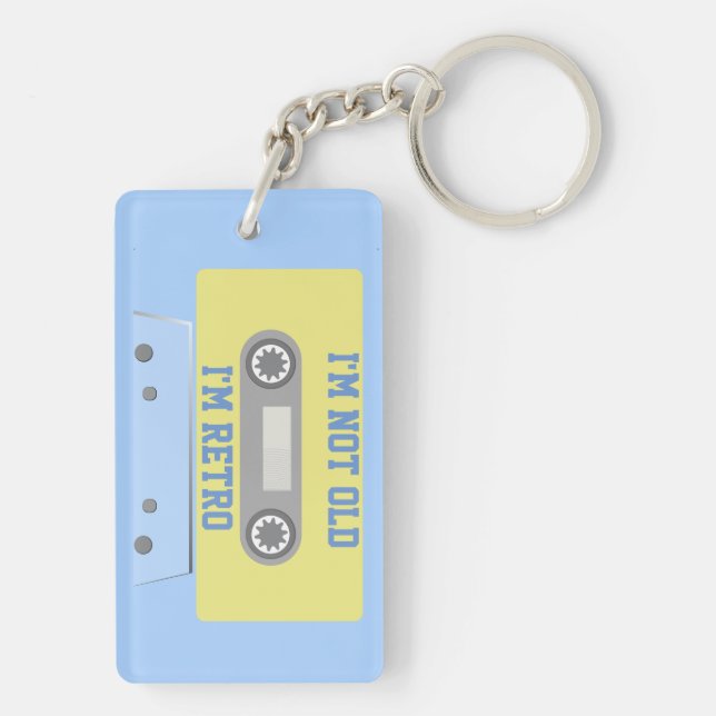 Retro Green and Blue Cassette Tape  Keychain (Back)