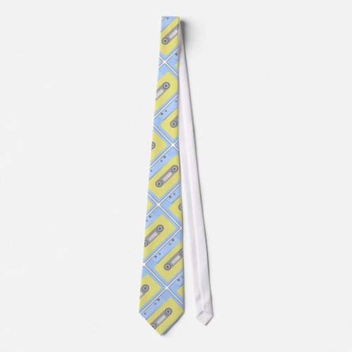 Retro Green and Blue Cassette Tape Pattern Neck Tie