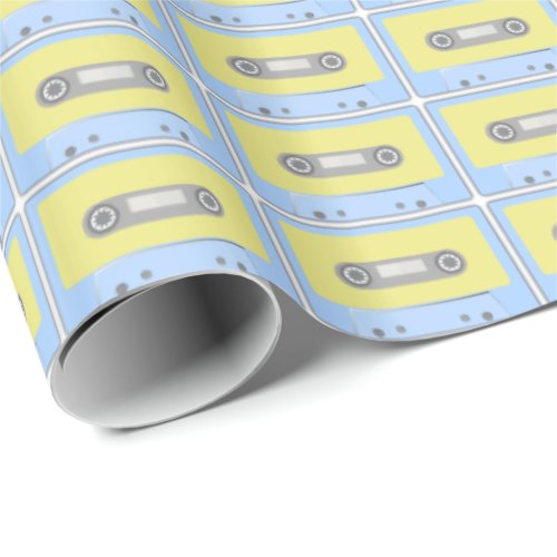 Retro Green and Blue Cassette Tape Pattern Wrapping Paper