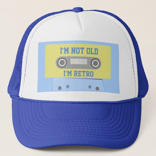 Retro Green and Blue Cassette Tape  Trucker Hat (Front)