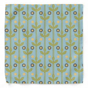 Retro Green and Blue Cute Folksy Floral Pattern Bandana
