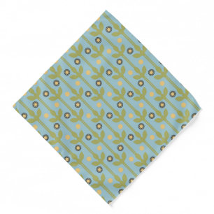 Retro Green and Blue Cute Folksy Floral Pattern Bandana