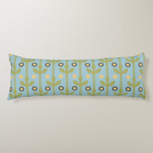 Retro Green and Blue Cute Folksy Floral Pattern Body Pillow (Front)