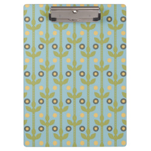 Retro Green and Blue Cute Folksy Floral Pattern Clipboard