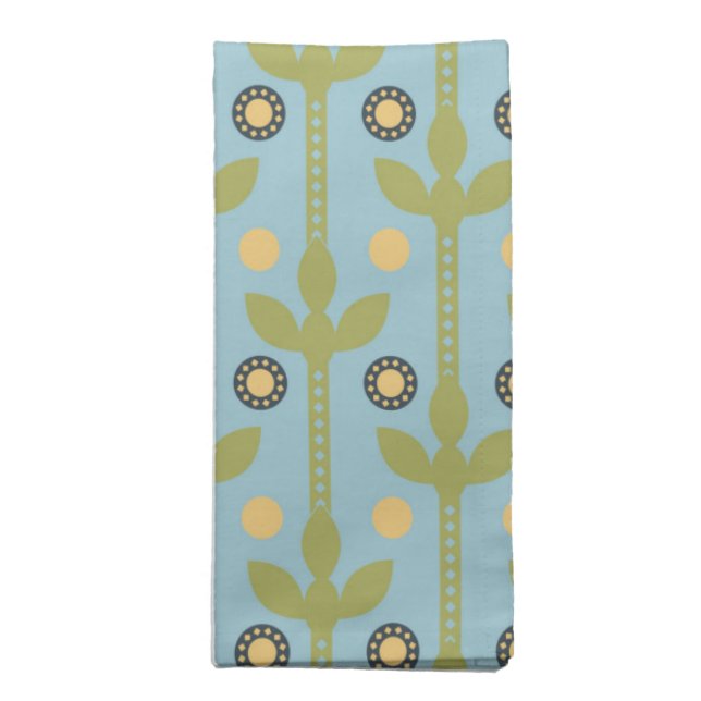 Retro Green and Blue Cute Folksy Floral Pattern Cloth Napkin (Folded)