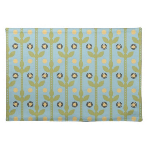 Retro Green and Blue Cute Folksy Floral Pattern Cloth Placemat
