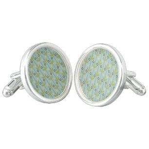 Retro Green and Blue Cute Folksy Floral Pattern Cufflinks
