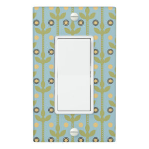 Retro Green and Blue Cute Folksy Floral Pattern Light Switch Cover