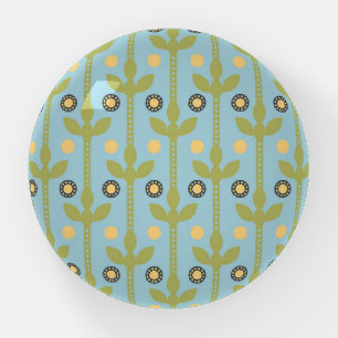 Retro Green and Blue Cute Folksy Floral Pattern Paperweight