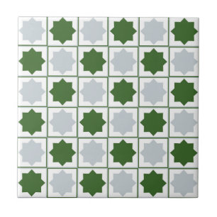 Retro Green and Blue Islamic Geometric Pattern Ceramic Tile