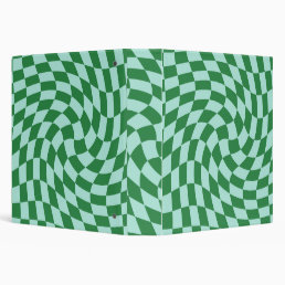 Retro Green And Blue Warped Checkered Checkerboard 3 Ring Binder