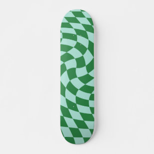 Retro Green And Blue Warped Checkered Checkerboard Skateboard