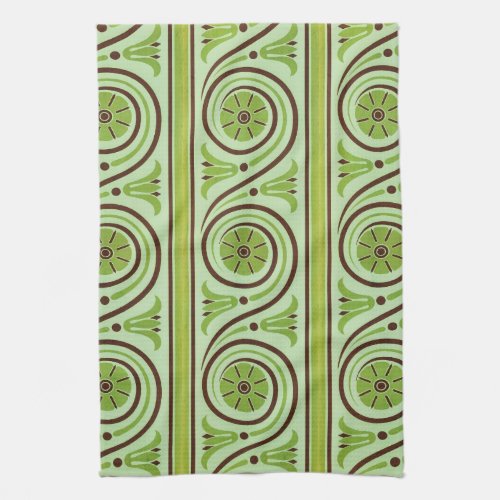 Retro Green and Brown Floral Pattern Kitchen Towel