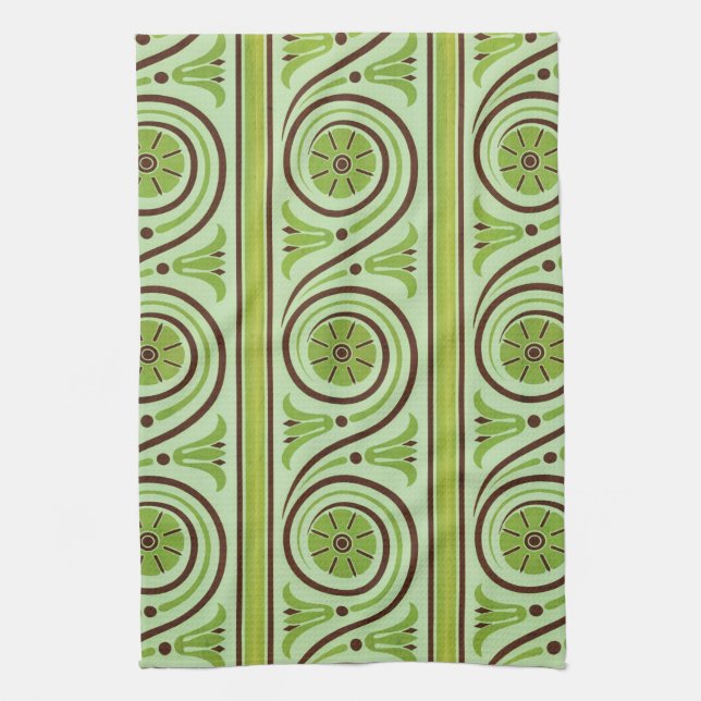Retro Green and Brown Floral Pattern Kitchen Towel (Vertical)