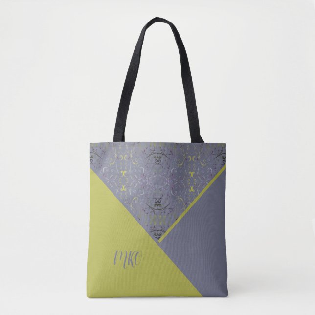 Retro Green and Gray Tote Bag (Front)