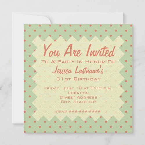 Retro Green and Melon Dot Invitation