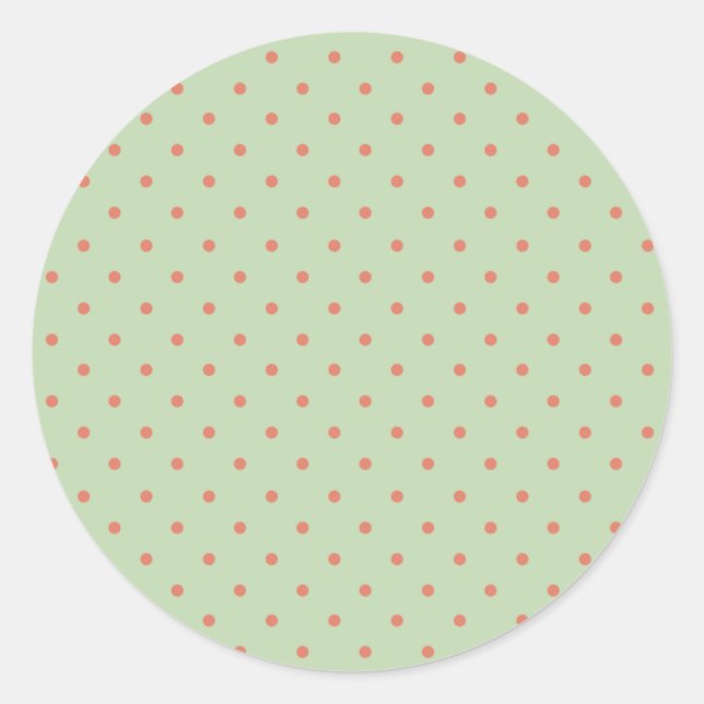Retro Green and Melon Polka Dot Classic Round Sticker (Front)
