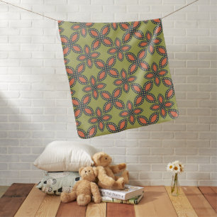 Retro Green and Orange Abstract Floral Pattern Baby Blanket