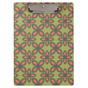 Retro Green and Orange Abstract Floral Pattern Clipboard