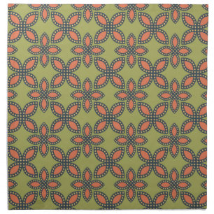 Retro Green and Orange Abstract Floral Pattern Cloth Napkin