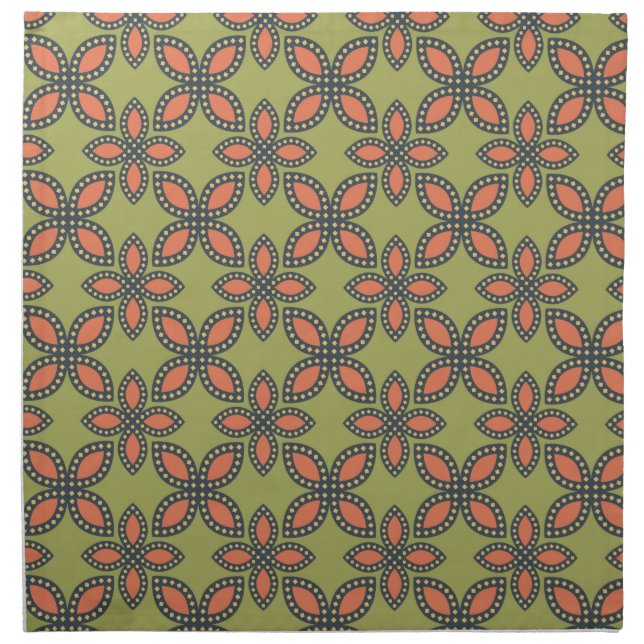 Retro Green and Orange Abstract Floral Pattern Cloth Napkin (Front)