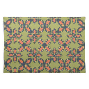 Retro Green and Orange Abstract Floral Pattern Cloth Placemat
