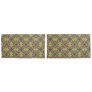 Retro Green and Orange Abstract Floral Pattern Pillow Case