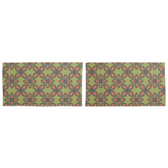 Retro Green and Orange Abstract Floral Pattern Pillow Case (Front-Set)