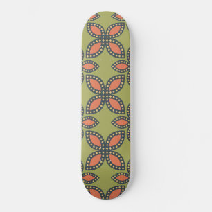Retro Green and Orange Abstract Floral Pattern Skateboard