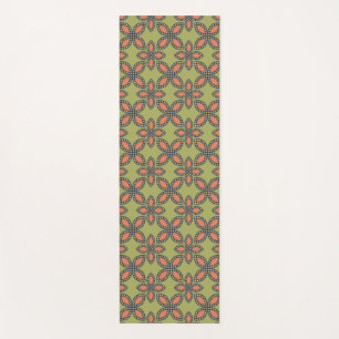 Retro Green and Orange Abstract Floral Pattern Yoga Mat