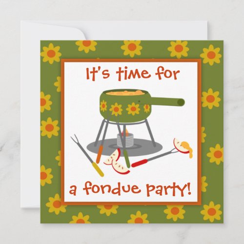 Retro Green and Orange Daisy Fondue Party Invitation