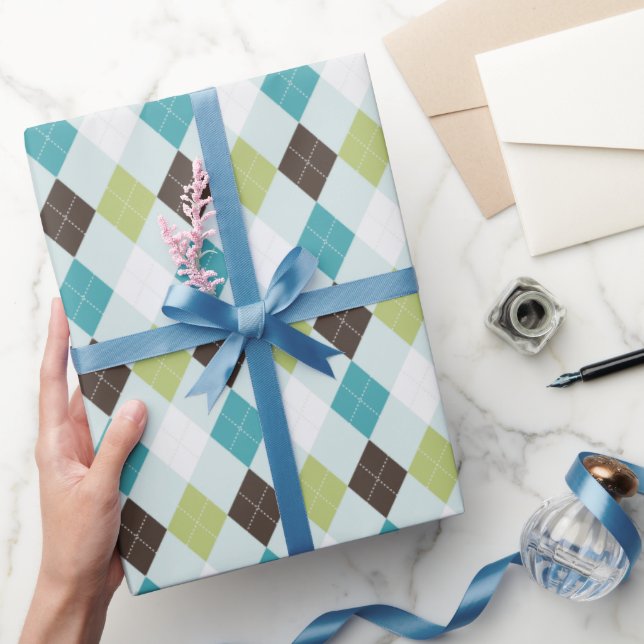 Retro green and turquoise argyle pattern wrapping paper (Gifting)