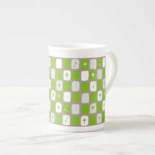 Retro Green and White Starbursts Bone China Mug