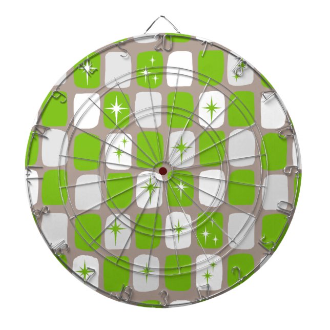 Retro Green and White Starbursts Dartboard (Front)