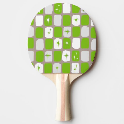 Retro Green and White Starbursts Ping Pong Paddle