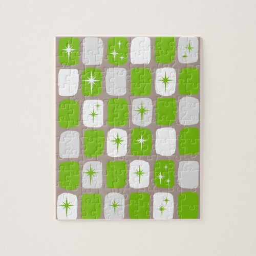 Retro Green and White Starbursts Puzzle