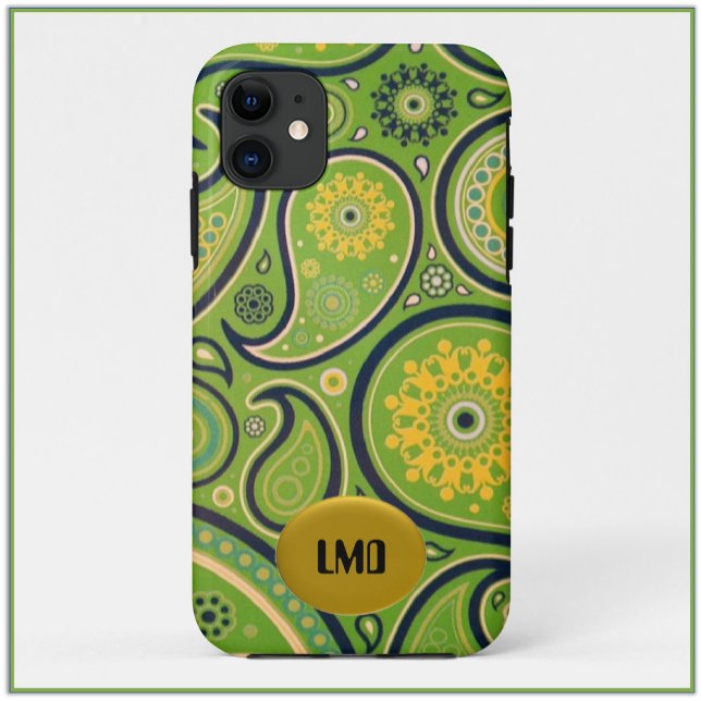 Retro Green and Yellow Cute Paisley Design Case-Mate iPhone Case (Creator Uploaded)