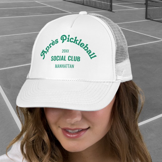 Retro Green Après Pickle Ball Social Club White Trucker Hat (Creator Uploaded)