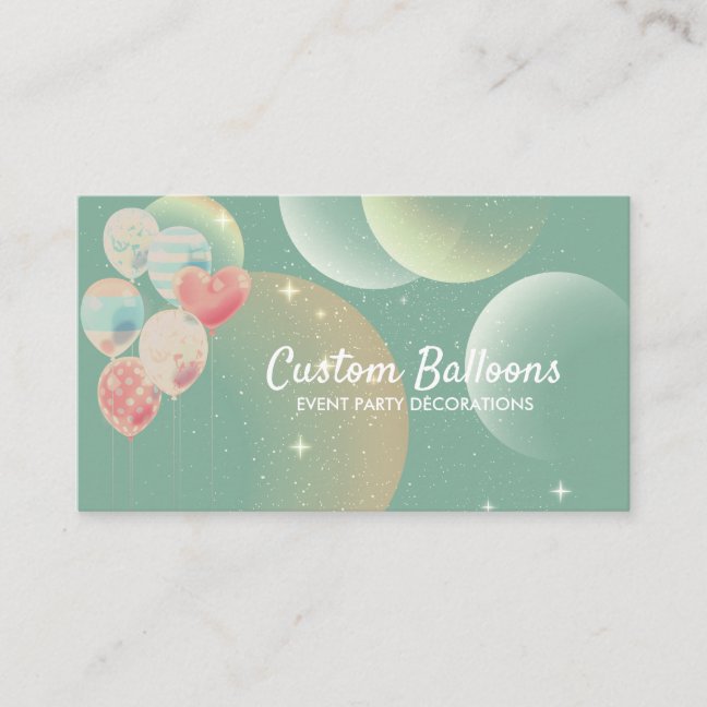 Retro Green Balloons Event Party Planner Business Card