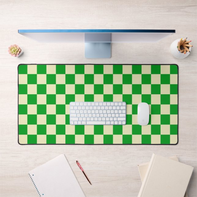 Retro Green Beige Checked Checkered  Desk Mat (Office 1)