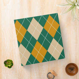 Retro Green Beige Mustard Argyle Pattern 3 Ring Binder
