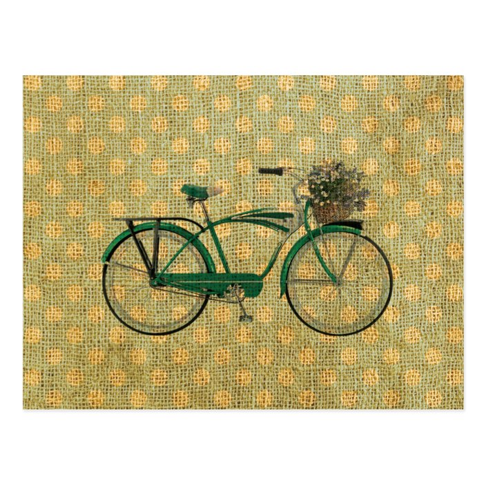 Retro Green Bike with Flower Basket Postcard | Zazzle.com