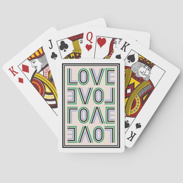 Retro Green Black Blue Beige Tennis Score Love Poker Cards (Back)