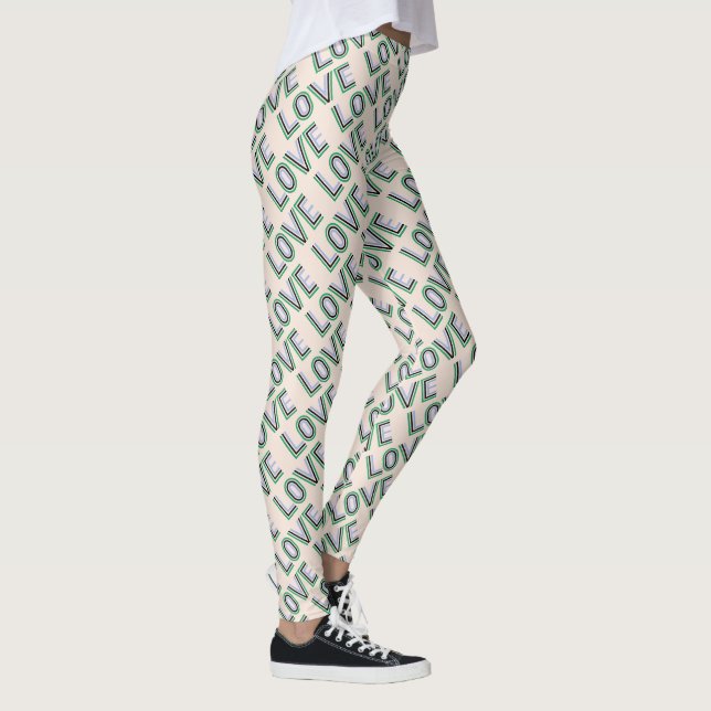 Retro Green Black Blue Tennis Score Love Leggings (Right)