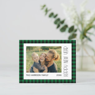 Retro Green Black Gingham Plaid New Year Photo  Postcard