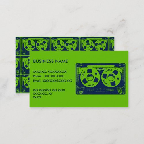 Retro Green  Blue Cassette Tape Business Card