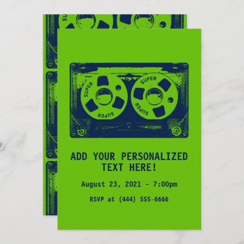 Retro Green  Blue Cassette Tape Invitation